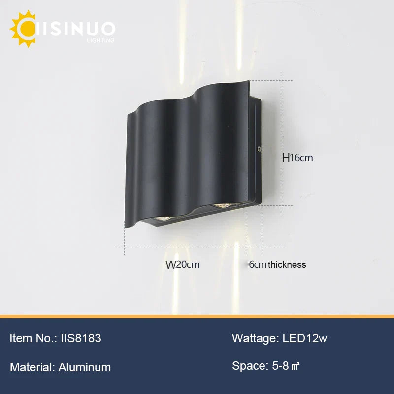 Outdoor Alumunim Wall Sconce Lightings in Black - IP65 Waterproof Va Porch Luminaire
