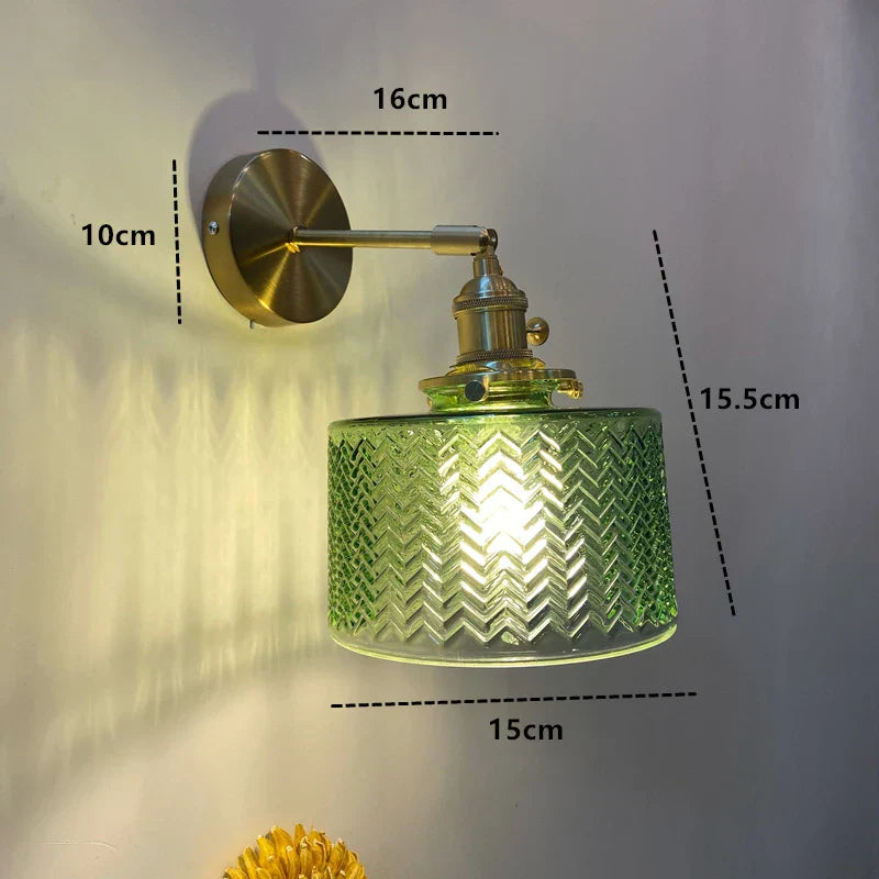 Nordic Glass Wall Lamp Rotatable Brass Bedside Sconce Light Fixture by Afralia™