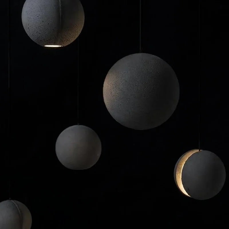 Industrial Moon Cement Pendant Light for Kitchen, Bar, and Bedside