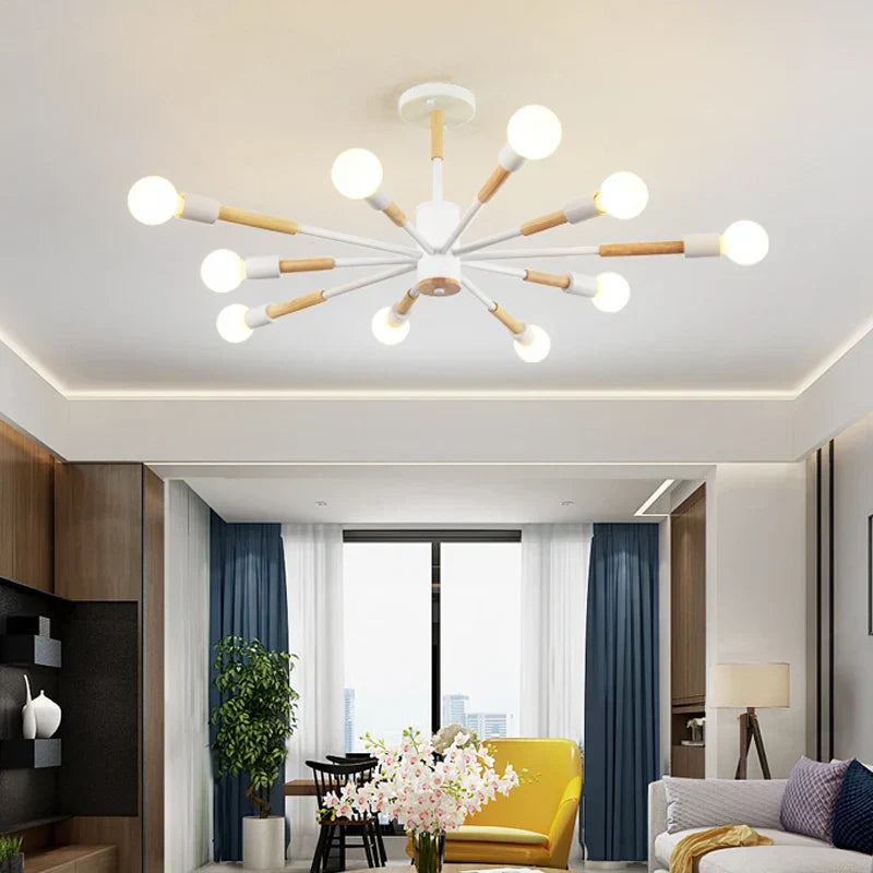 LED Wooden Ceiling Lights w/ E27 Bulb for Modern Livingroom & Bedroom