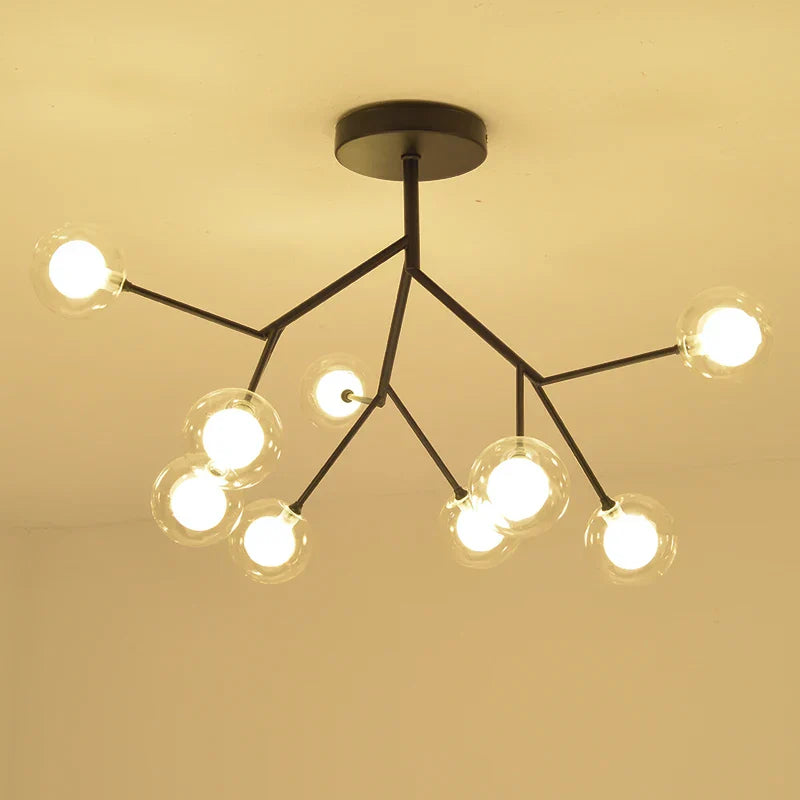 Heracleum Firefly Glass Ball Chandelier: Gold Luxury Lighting for Dining Kitchen Staircase