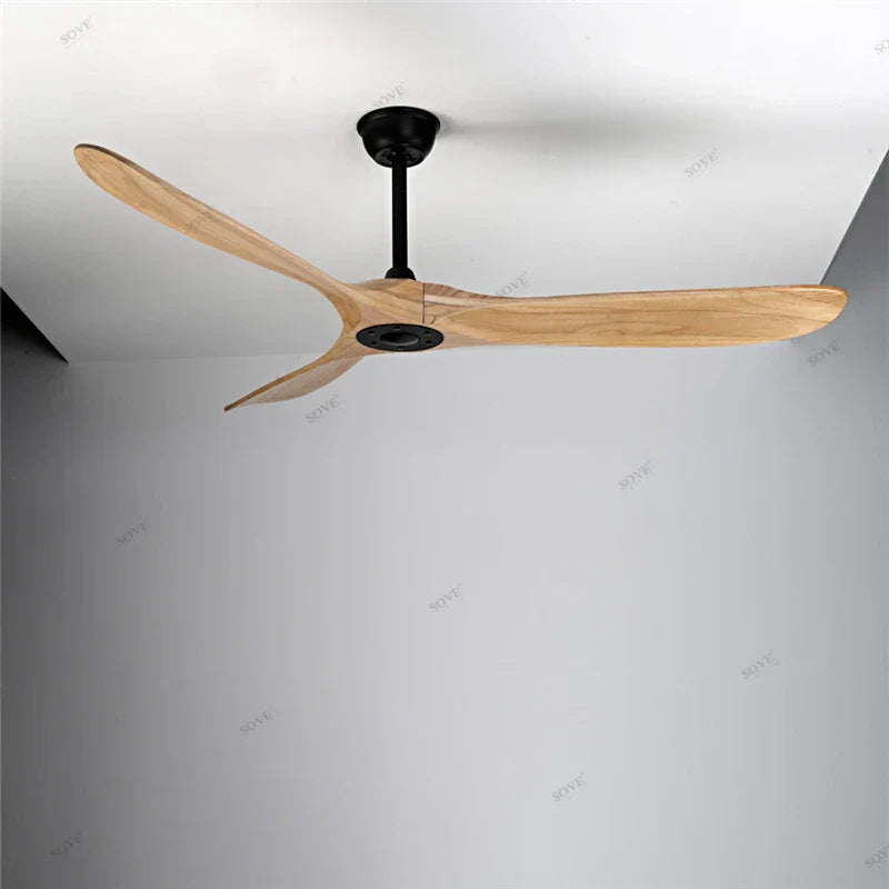 60" Vintage Wood Ceiling Fan w/ Remote Control, No Light, DC Fans 220V