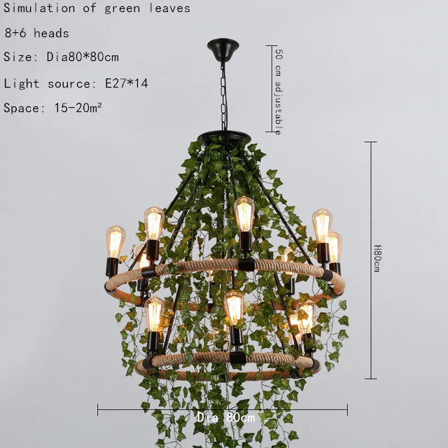 Green Leaf Chandelier: Multi Heads Simulation for Bar, Milk Tea Shop, Corridor Lighting