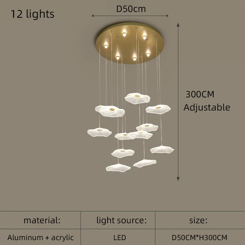 Lotus Leaf Acrylic Nordic LED Chandelier for Restaurant Living Room Hotel Villa