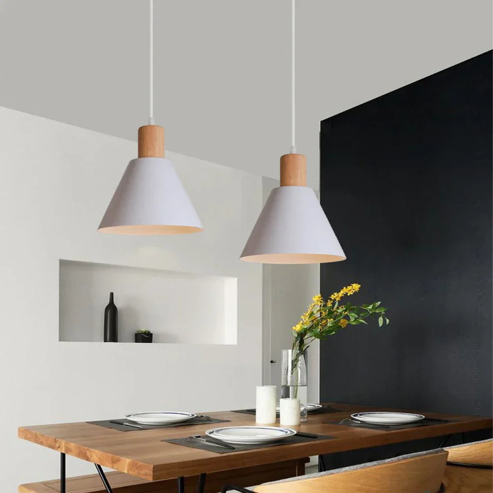 Nordic Wood Pendant Lights Vintage Modern LED Hanging Lamp for Home Decor
