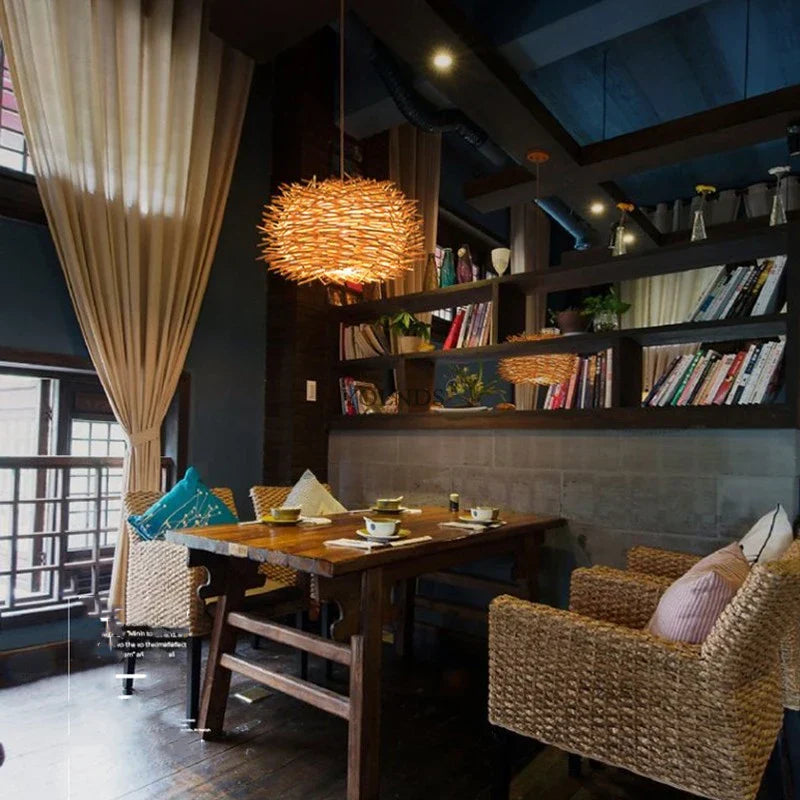 Rattan Wicker Bird Nest Chandelier - Modern Handmade Suspension Lighting