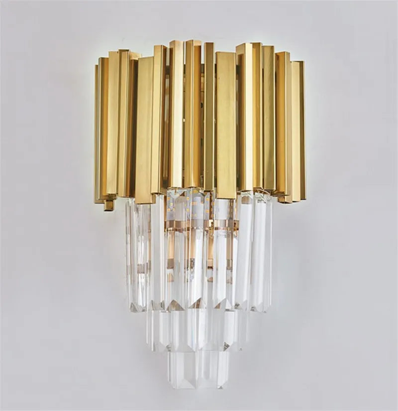 Gold Black Crystal Wall Sconce, Modern K9 Crystal Drops Shade Wall Lamp