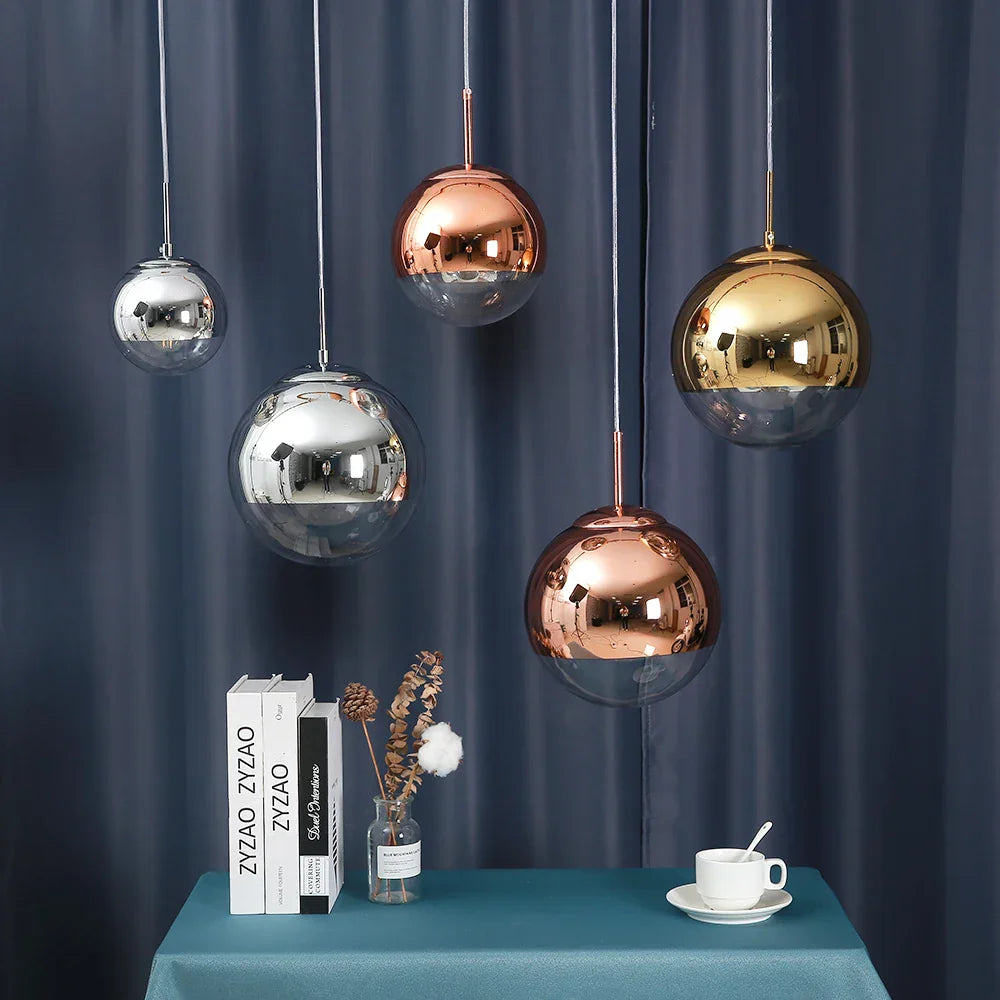 Silver Mirror Ball LED Pendant Light for Kitchen Living Room Bedroom