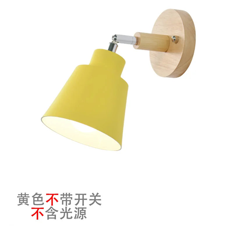Nordic Wooden Wall Lights with Zipper Switch, Rotatable Modern Macaroon Sconce