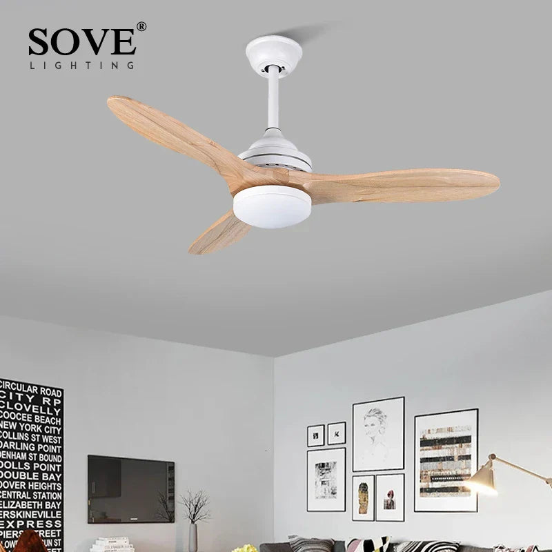 Black Wood Industrial Ceiling Fan Remote Control DC 220v