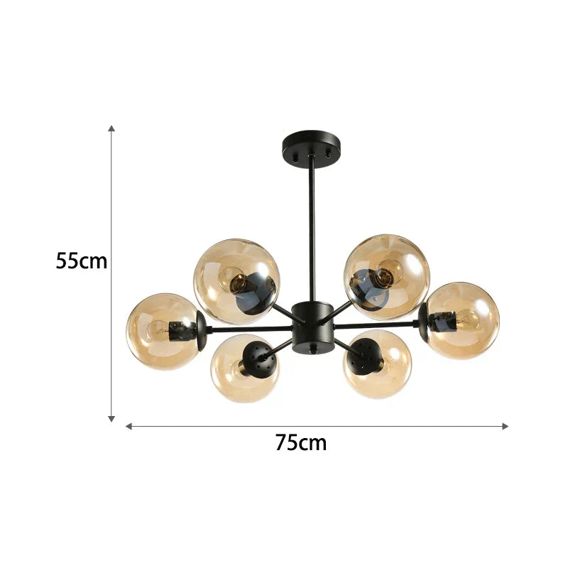 Black/Gold Glass Pendant Light for Living Room Bedroom Restaurant