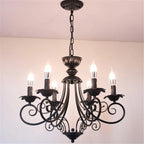 Retro Beige Black Chandelier - American Candle Lamp Iron Suspension Fixtures