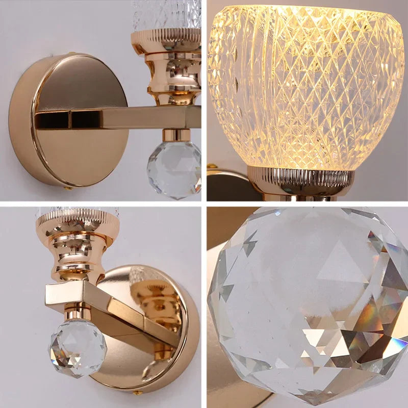 Modern Gold LED Wall Lamp for Living Room Bedroom, Minimalist Luxury Design