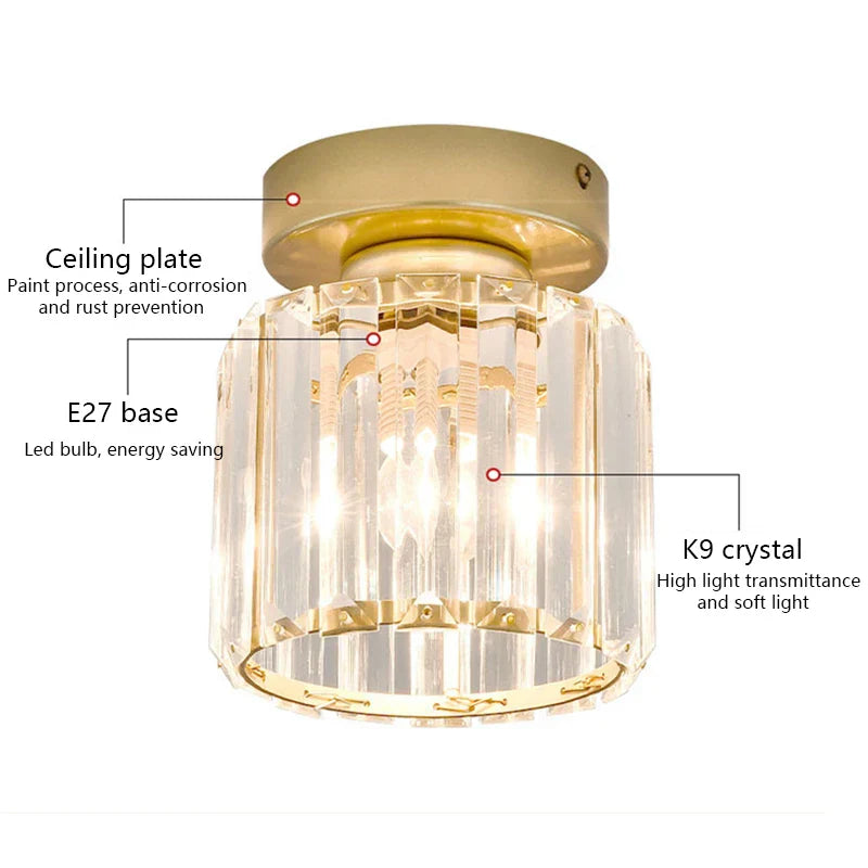 Crystal Ceiling Lights: Modern Living Room Bedroom Decorative Lamp with E27 Bulb Socket