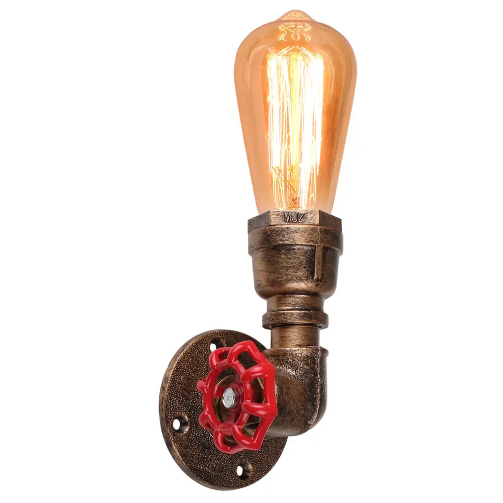 Rustic Iron Water Pipe Wall Sconce Industrial Vintage Bedside Lamp