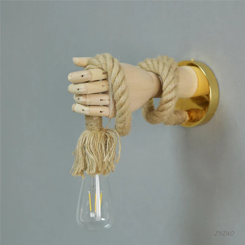 Hand Shape Hemp Rope Wall Light for Corridor Bar Restaurant, E27 Wall Decoration Lamp