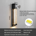 Crystal Outdoor LED Wall Light with PIR Motion Sensor, IP65 Waterproof Sconce Luminare