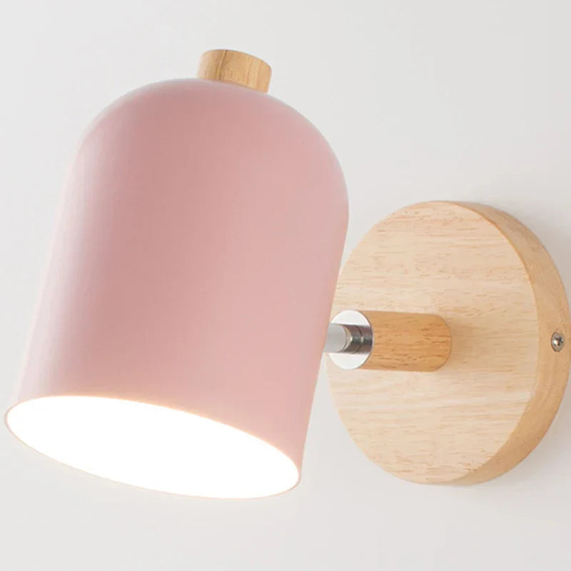 Nordic Wooden Wall Sconce Bedside Lamp for Bedroom Reading, 6 Macaroon Colors