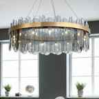 Luxury Gold Metal LED Chandeliers with Adjustable Brightness and Grey/White Glass