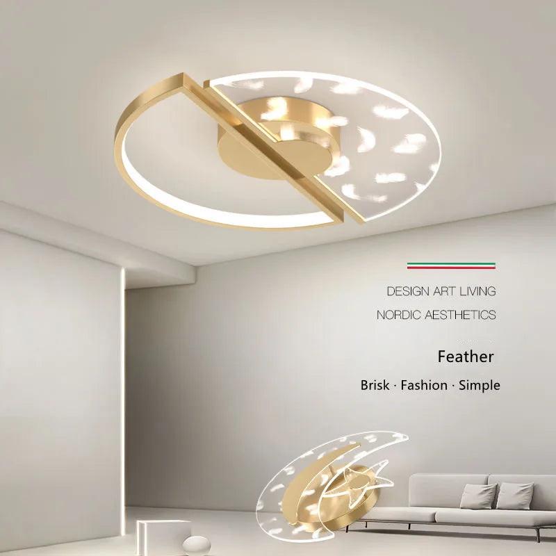 Luxury LED Feather Ceiling Light: Modern Dimmable Fixture for Bedroom & Living Room
