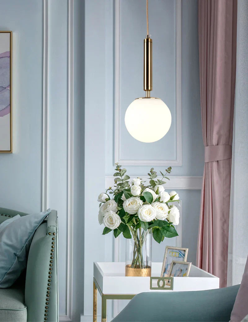 Glass Ball LED Pendant Light for Bedroom and Bar, Modern Globe Hanging Ceiling Lamp