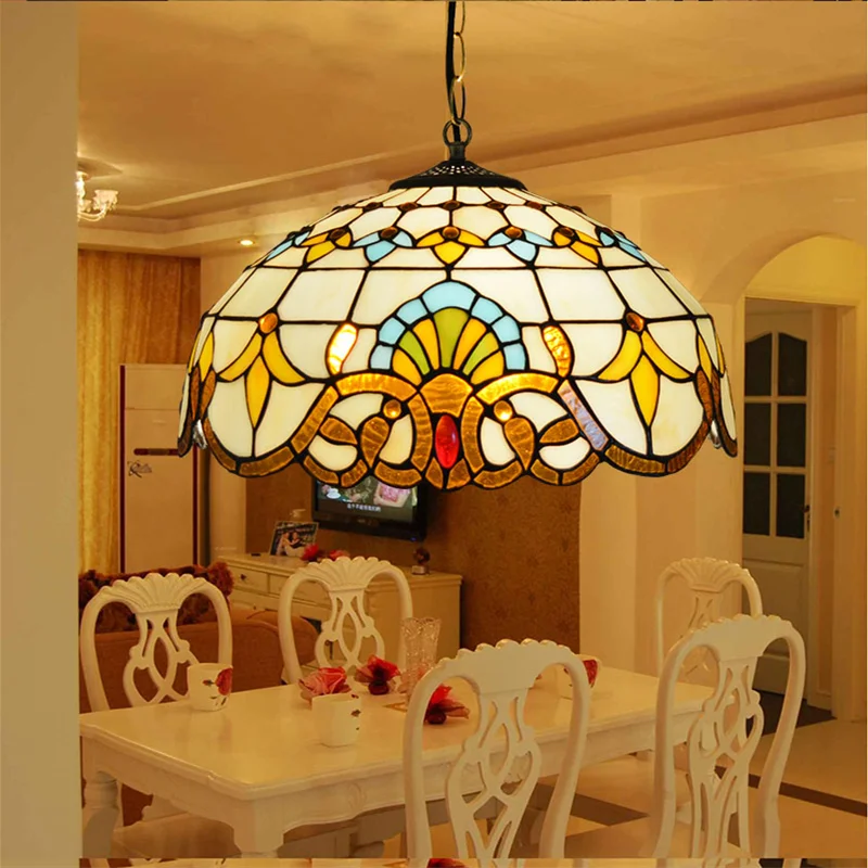 Nordic Tiffany Peacock Chandelier Glass Lamp for Home Decor