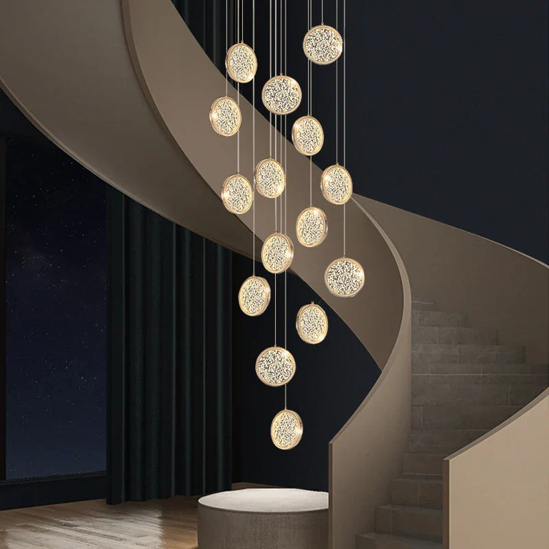 Modern Golden Round Acrylic Stair Chandelier by - Elegant Designer Lighting for Home