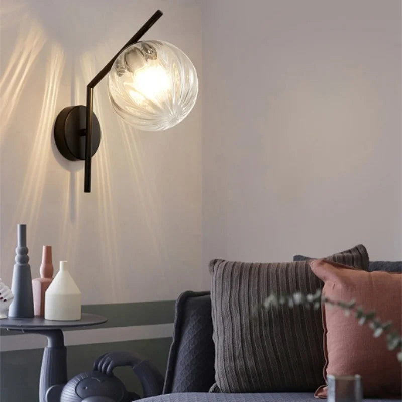 Nordic Glass Wall Lamp Modern LED Bedroom Living Room Light Fixtures