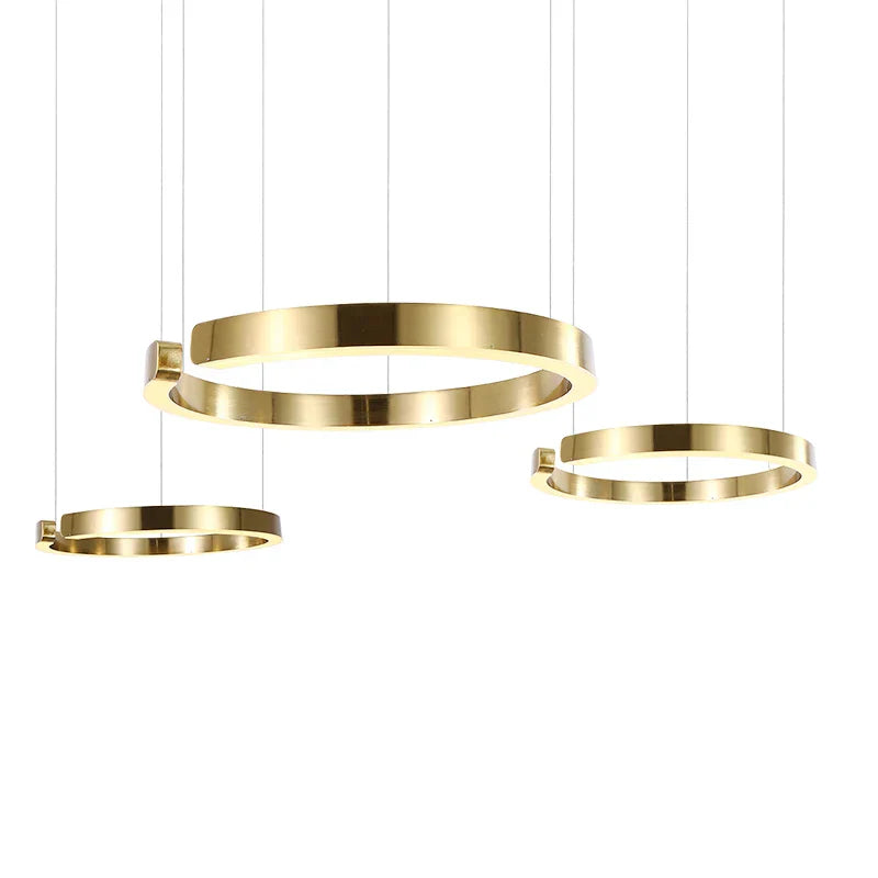 LED Chandelier: Round Rings Pattern, Gold, Modern Design for Living, Dining, Bedroom, Kitchen.