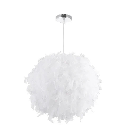 White Feather Pendant Light: Modern Fluffy Shade for Bedroom and Study Room