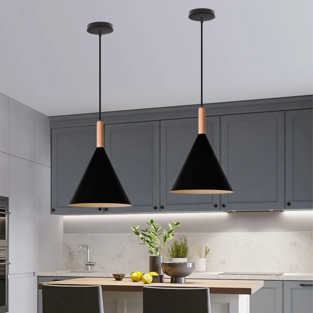Nordic Wood LED Pendant Lights for Modern Kitchen Bars Bedroom Decor