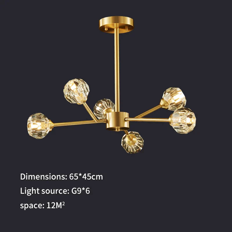 Modern Golden Crystal Chandelier for Living Room, Dining, Bedroom - Luxury Molecular Ceiling Pendant Lamp