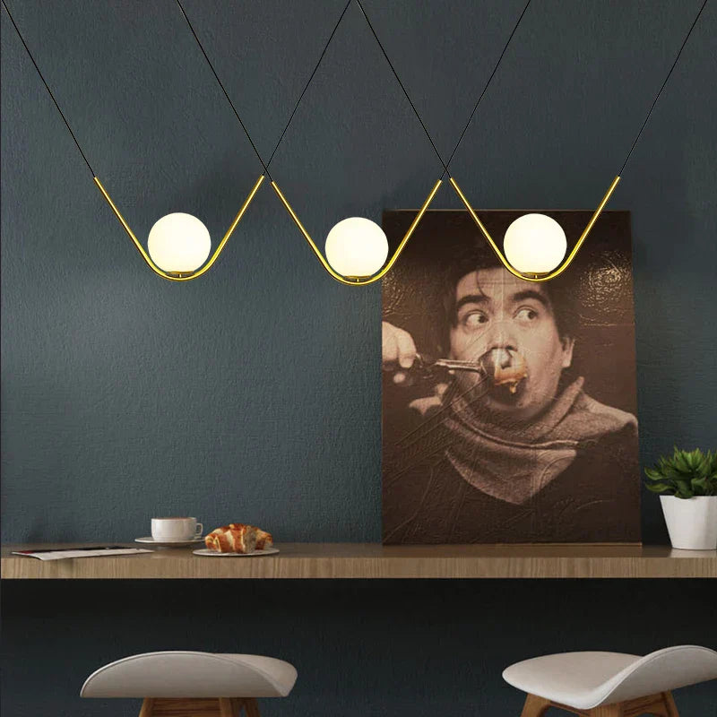 Minimalist Nordic Glass Pendant Light - Golden Black Long Line Ball Pendant Lamp