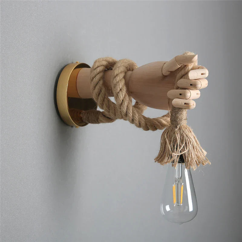 Hand Shape Hemp Rope Wall Light for Corridor Bar Restaurant, E27 Wall Decoration Lamp