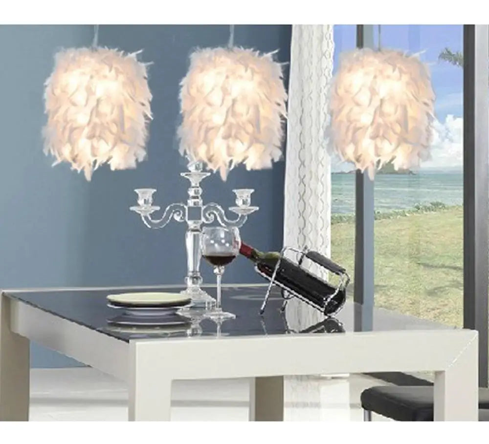 White Feather Pendant Light: Modern Fluffy Shade for Bedroom and Study Room