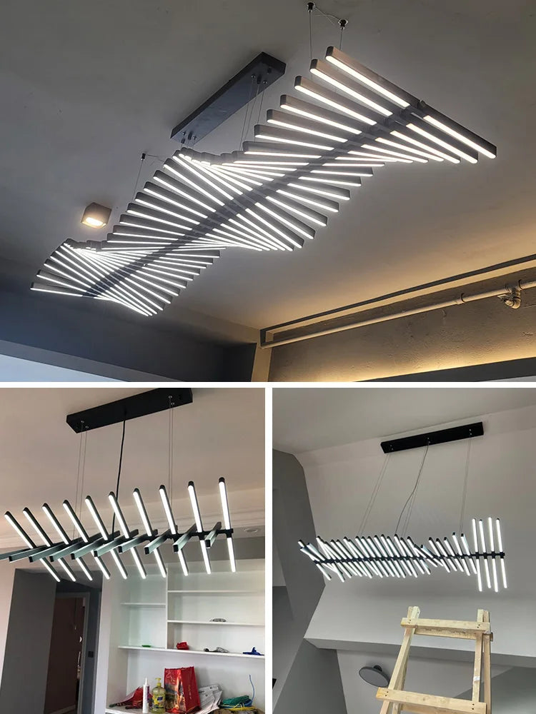 Linear Fishbone Chandelier: Nordic Minimalist Dining Room Office Living Room Lighting