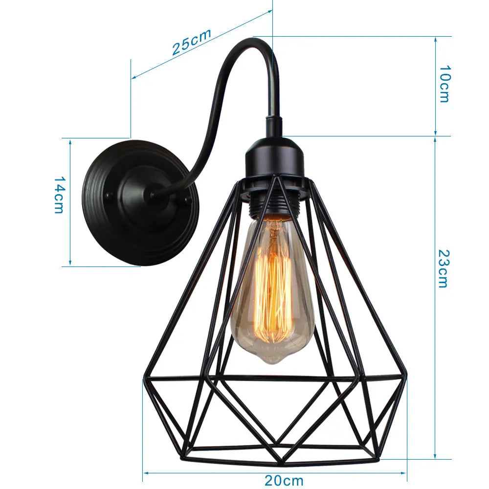 Black Cage Guard Wall Sconce LED Lamp Indoor Retro Lighting Fixture