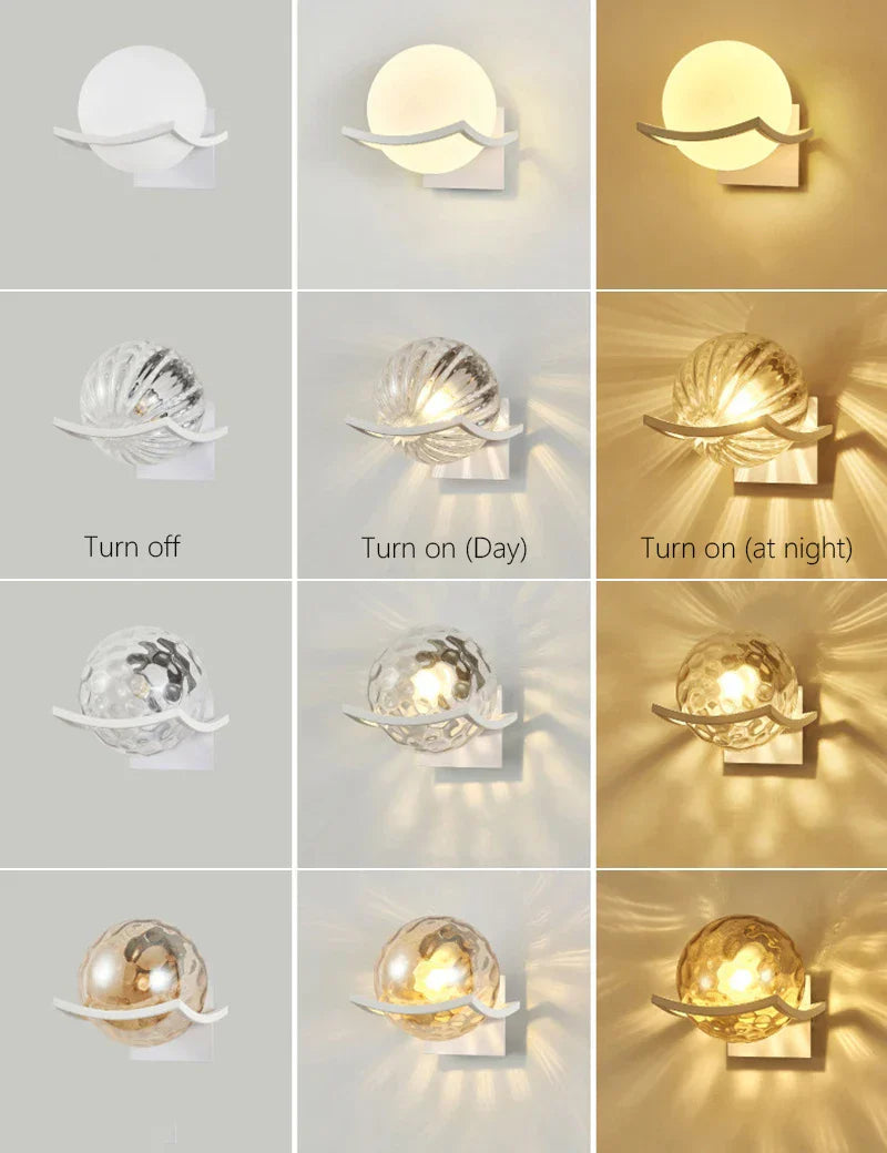 Moon Glass Wall Lamp for Bedroom Decoration - LED Night Light Fixtures
