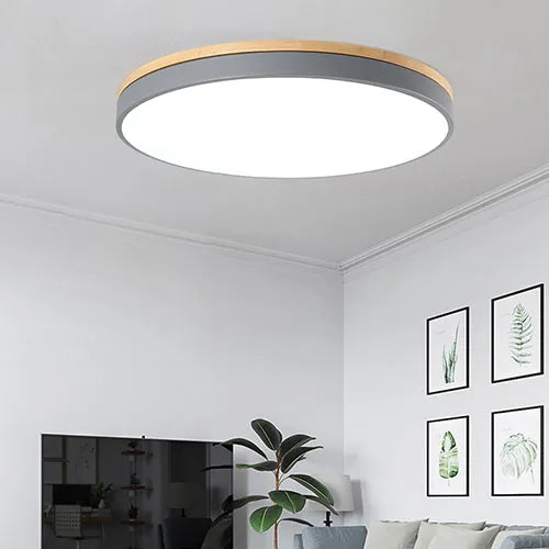 Modern Ultra-thin LED Ceiling Light Panel Solid Wood Surface Mount