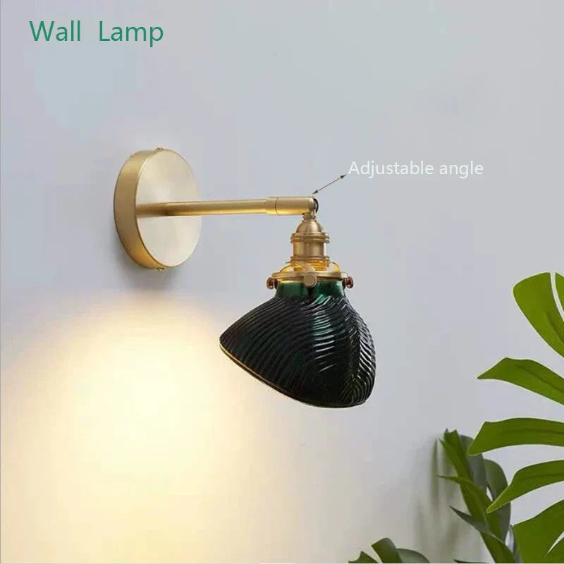 Green Glass LED Chandelier: Minimalist Brass Hanging Lights