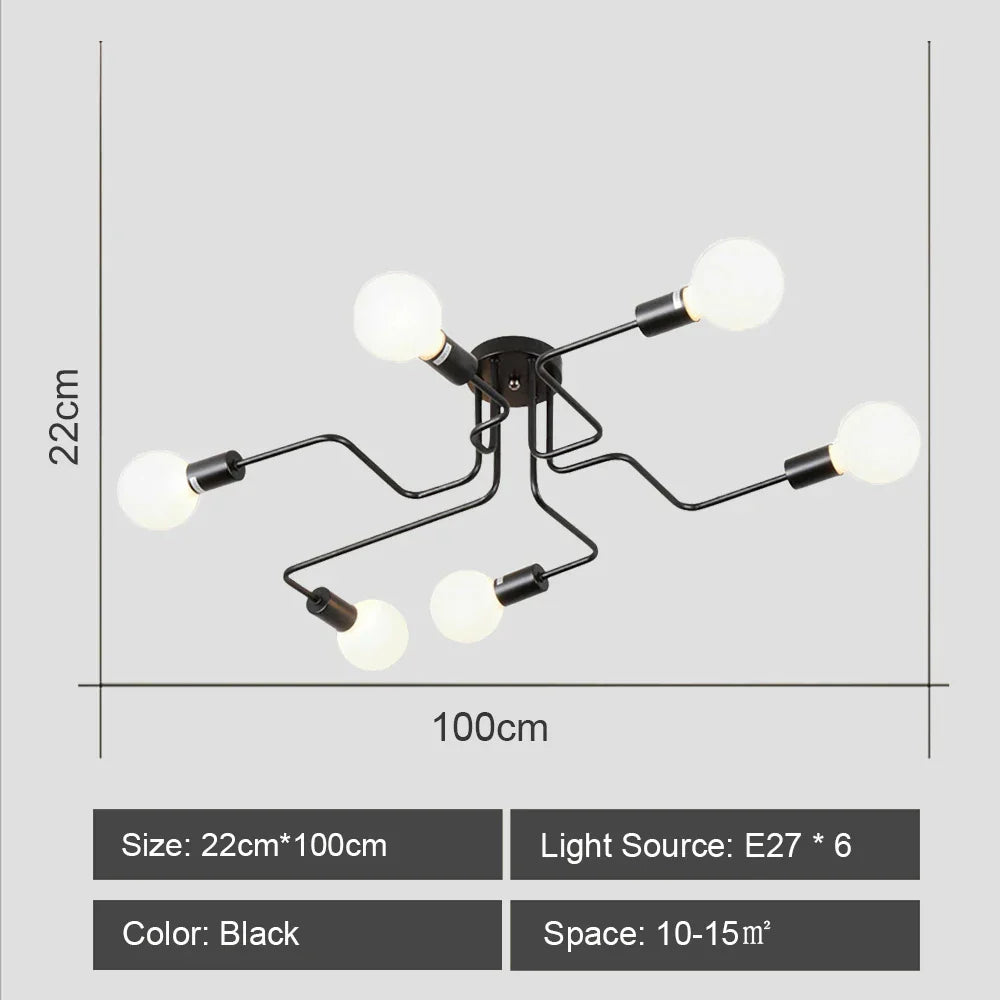 Modern Rod Iron Sputnik Chandelier Vintage Ceiling Lamp for Home Lighting