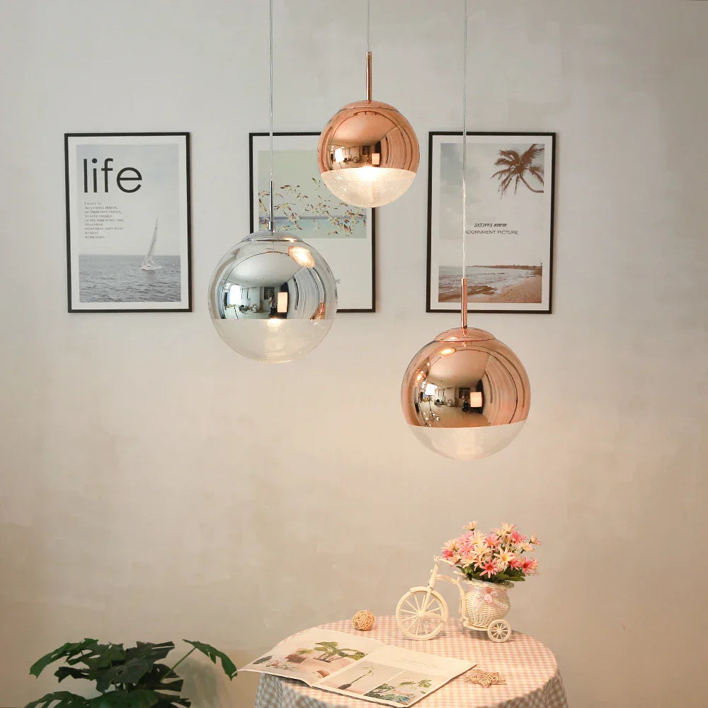 Silver Mirror Ball LED Pendant Light for Kitchen Living Room Bedroom
