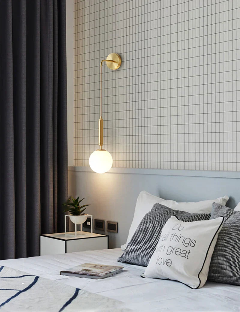 Modern Gold Black Hanging Wall Lamp with Glass Lampshade for Bedroom Decor