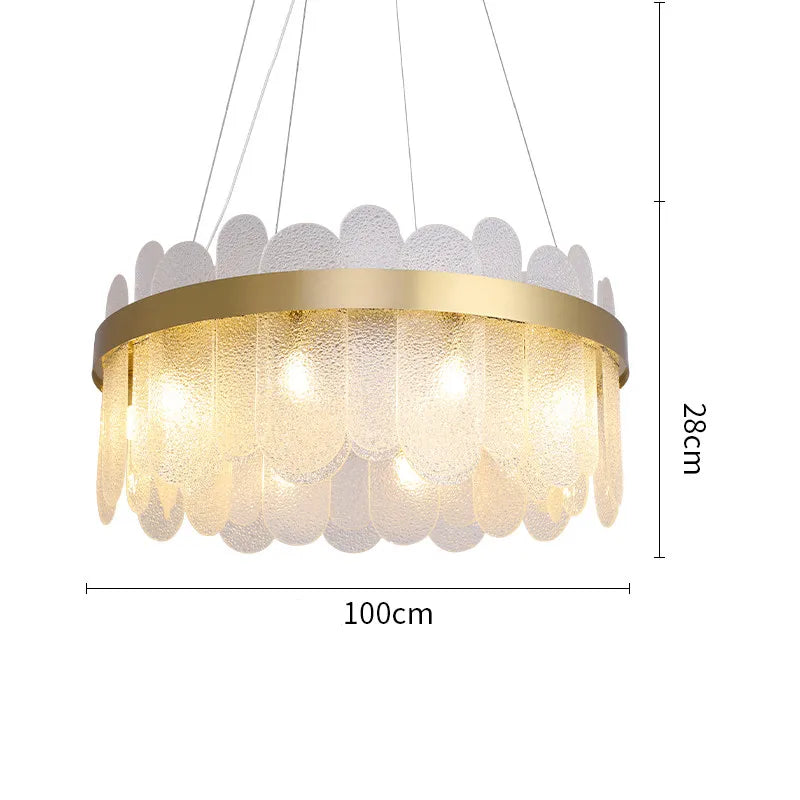 Luxury Gold Metal LED Chandeliers with Adjustable Brightness and Grey/White Glass