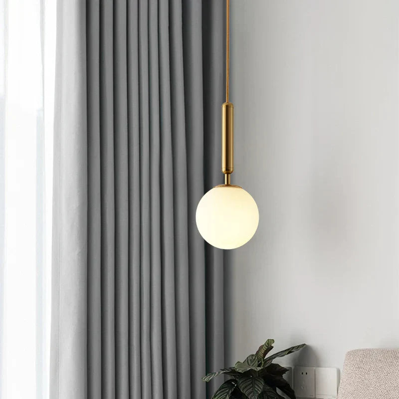 Glass Ball LED Pendant Light for Bedroom and Bar, Modern Globe Hanging Ceiling Lamp
