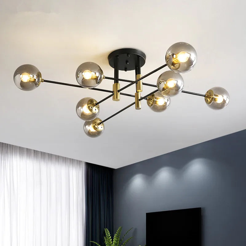 Glass Ball Black Chandelier - Nordic Round Dining Table Ceiling Chandelier