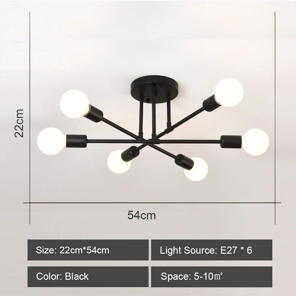 Modern Rod Iron Sputnik Chandelier Vintage Ceiling Lamp for Home Lighting