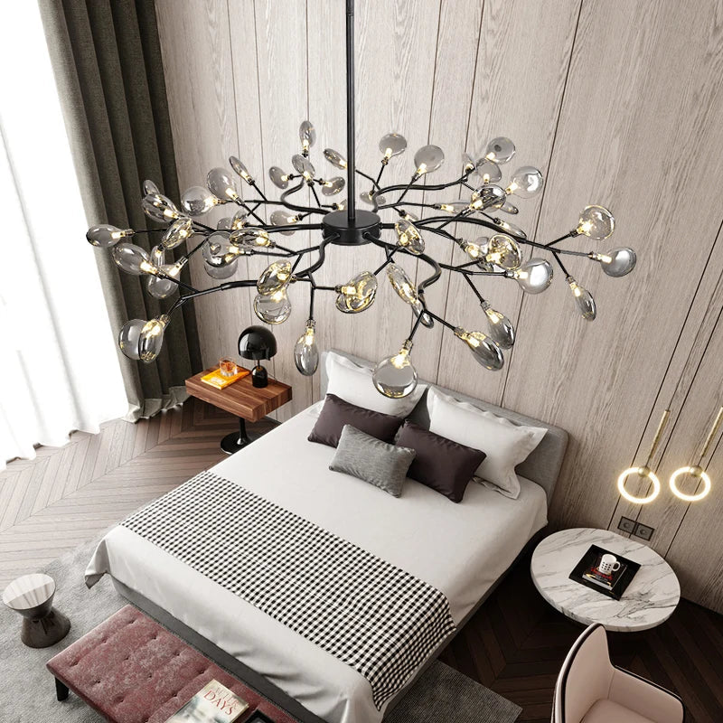 Retro Loft Black Chandelier Leaves Decor Tree Lighting Sputnik Vintage Chandelier