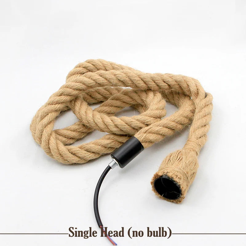 Retro Hemp Rope Pendant Light, Vintage E27 LED Bulb, Industrial Hanging Lamp
