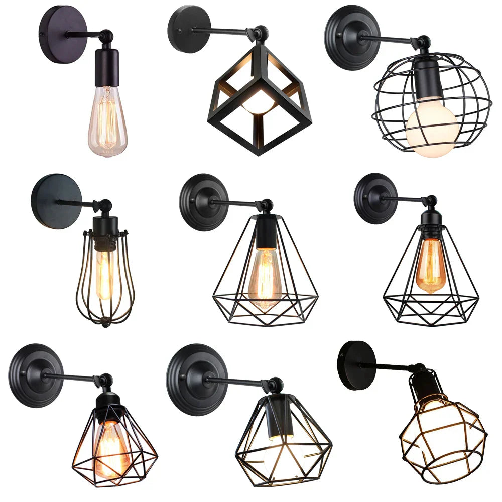 Vintage Industrial LED Cage Wall Light E27 Sconce Modern Indoor Lighting